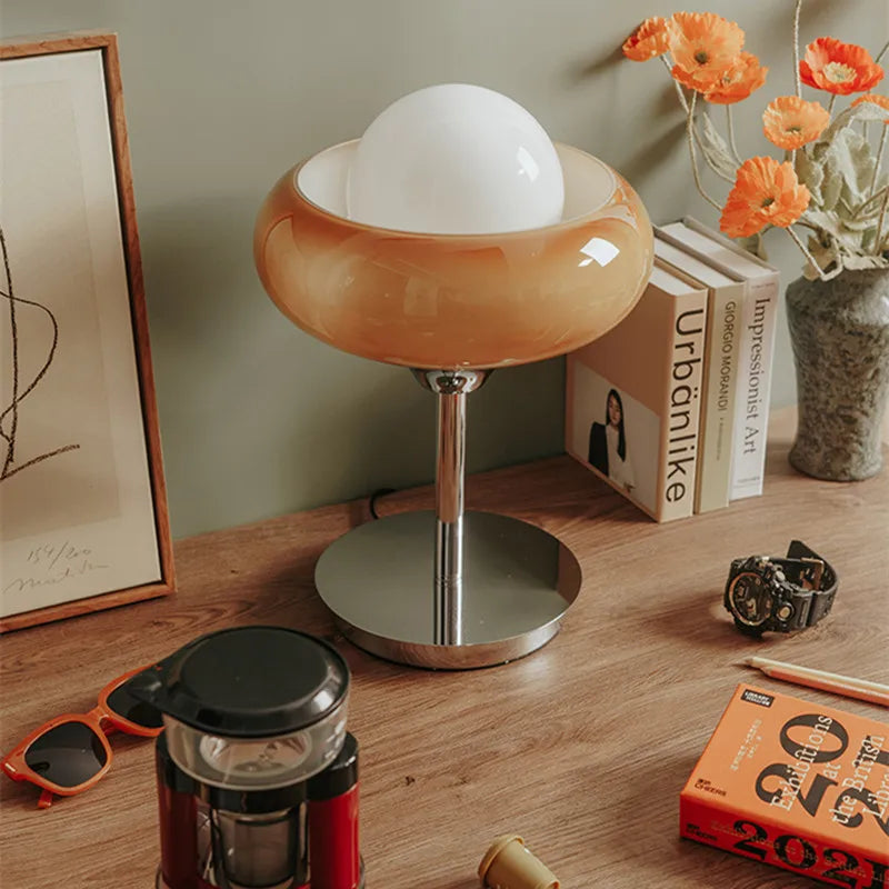 Afralia™ Glass Egg Tart Desk Lamp for Living Room Bedroom Office