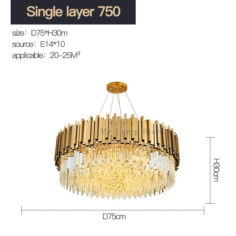 Afralia™ Stainless Steel Crystal Chandelier for Duplex Building & Club Dining