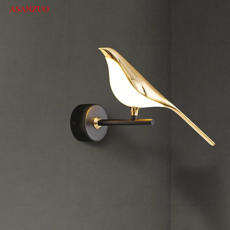 Afralia™ Golden Bird LED Wall Lamp: Modern Design for Hallway, Stairs, Living Room, Bedroom Decor