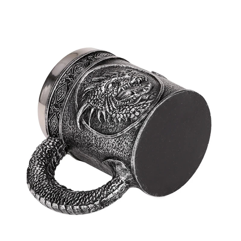 Afralia™ Silver Evil Dragon Beer Mug 450ml Retro Tankard Stainless Steel Cup