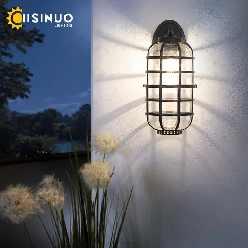 Afralia™ Retro Vintage Black Glass Outdoor Wall Sconce Luminaire