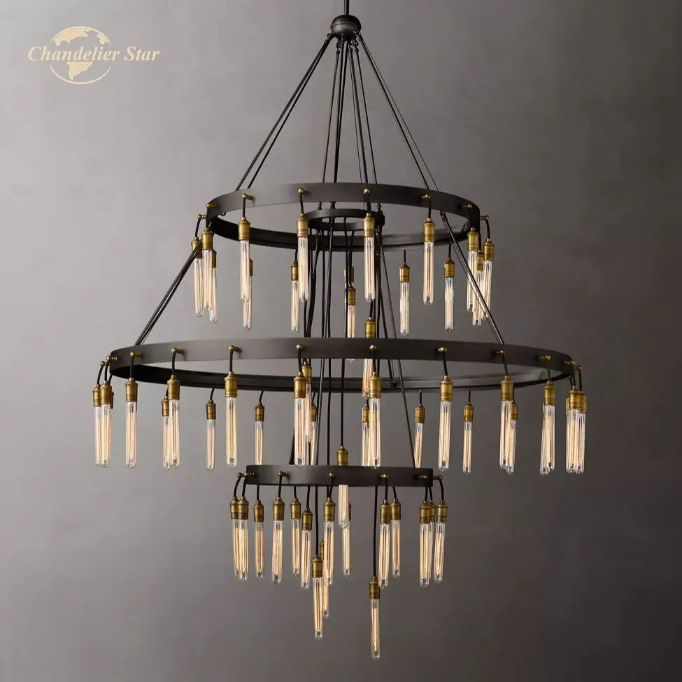 Afralia™ Axis Black Brass LED Round Chandelier for Living & Dining Room