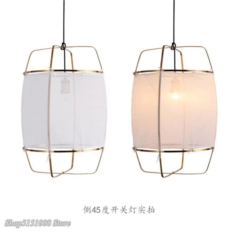 Afralia™ Bamboo Linen Pendant Light Fixture for Restaurant and Clothing Store