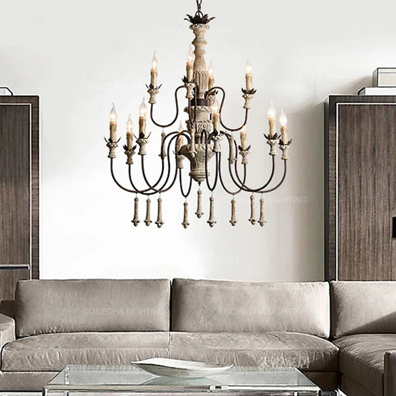 Afralia™ Vintage Wooden Foyer Chandelier Rustic Retro Lighting for Living Room and Villa