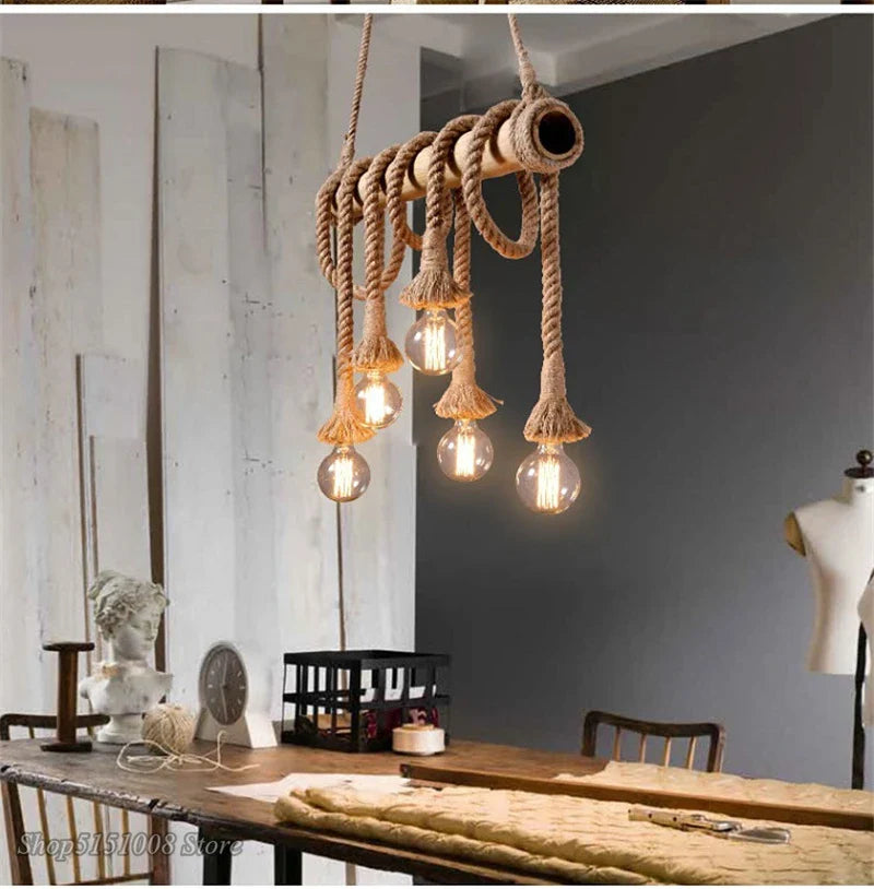 Afralia™ Hemp Rope Pendant Lights | E27 Bulb | Creative Hanging Lamp for Home and Kitchen