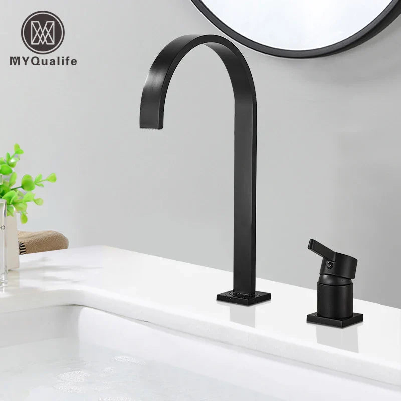 Afralia™ Matte Black Basin Faucet: Luxurious Brass Deck Mounted Gold Mixer Tap