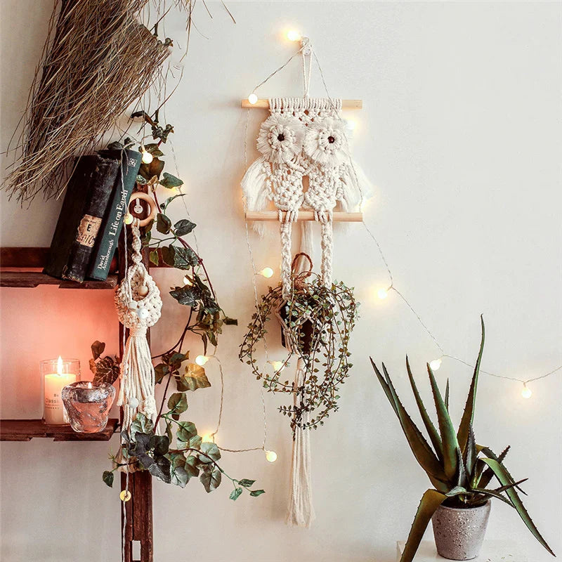 Afralia™ Boho Macrame Plant Hanger Basket Wall Art Hanging Home Decor