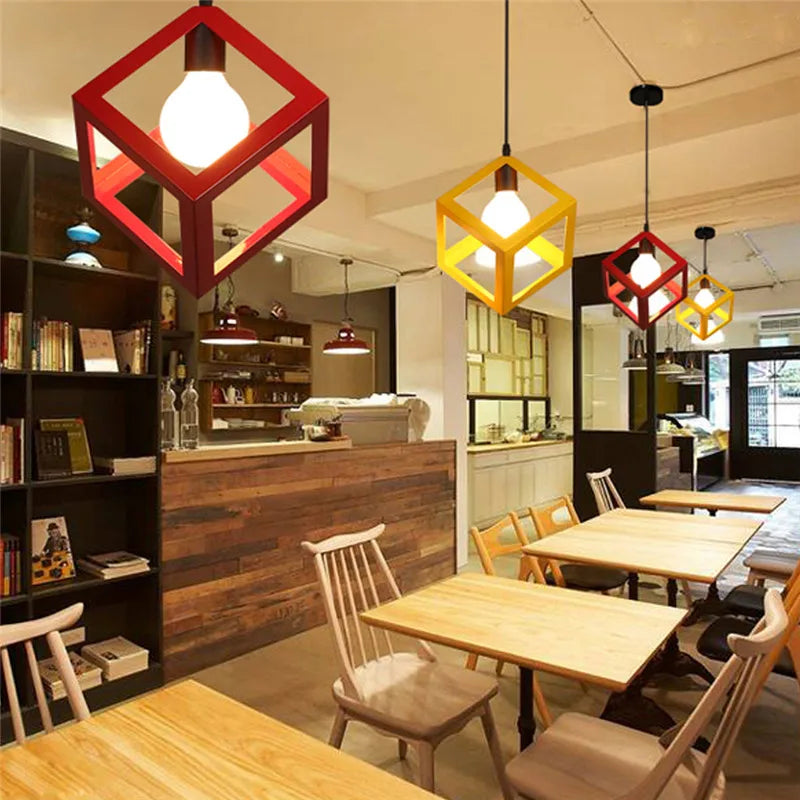 Afralia™ Metal Cube Pendant Lamp: Industrial Retro Village Hanging Light