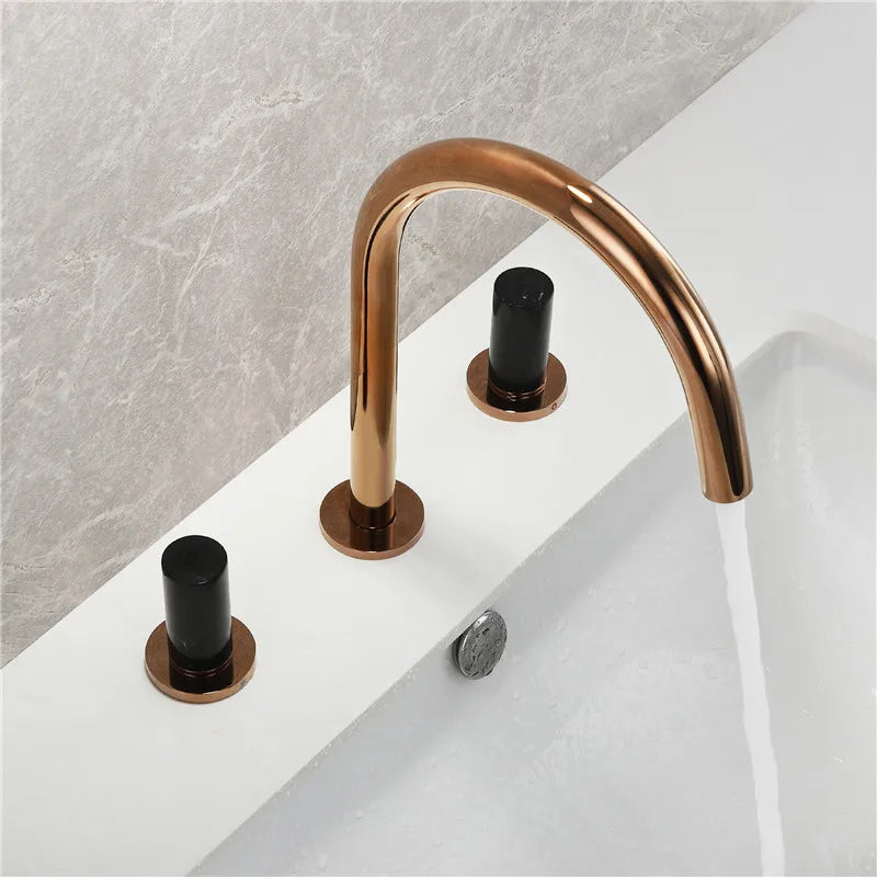 Afralia™ Rose Gold & Black Widespread Basin Faucet: Solid Brass Sink Mixer