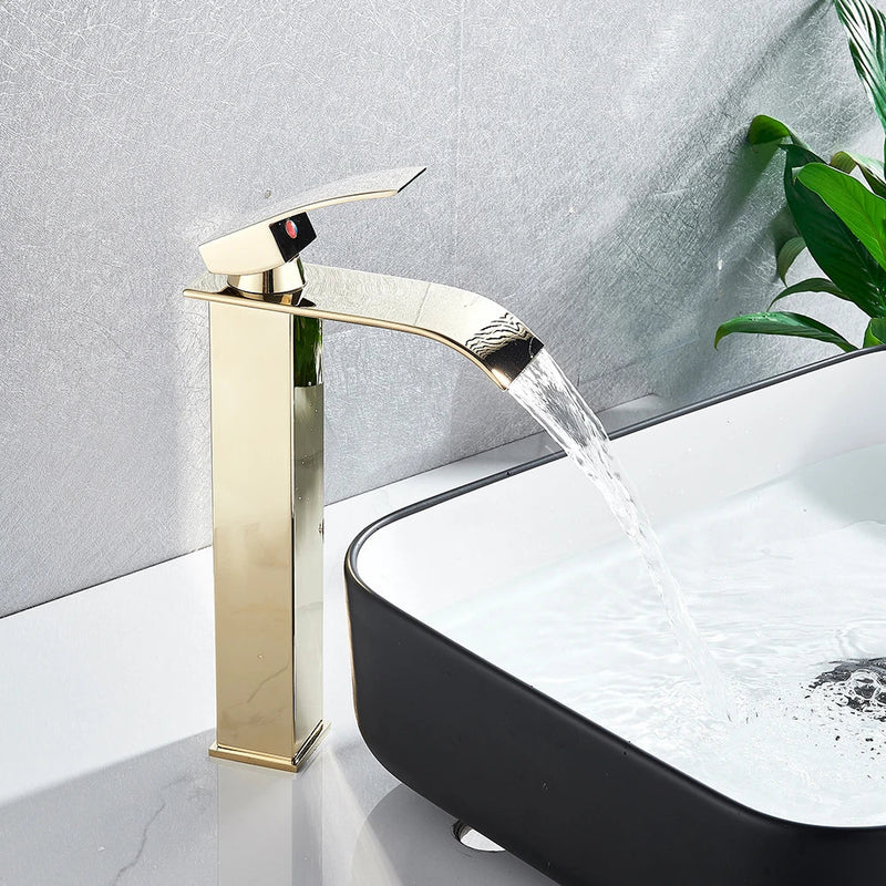 Afralia™ Brushed Nickel Single Lever Waterfall Basin Faucet - Deck Mounted Brass Mixer