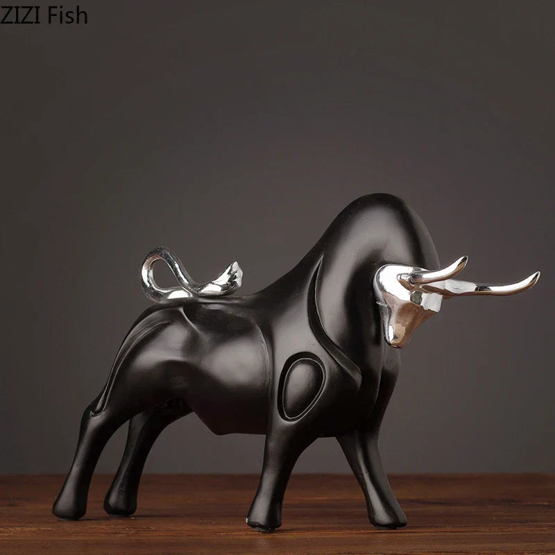 Afralia™ Bull Sculpture Resin Animal Statue Home Decor Craft Figurine