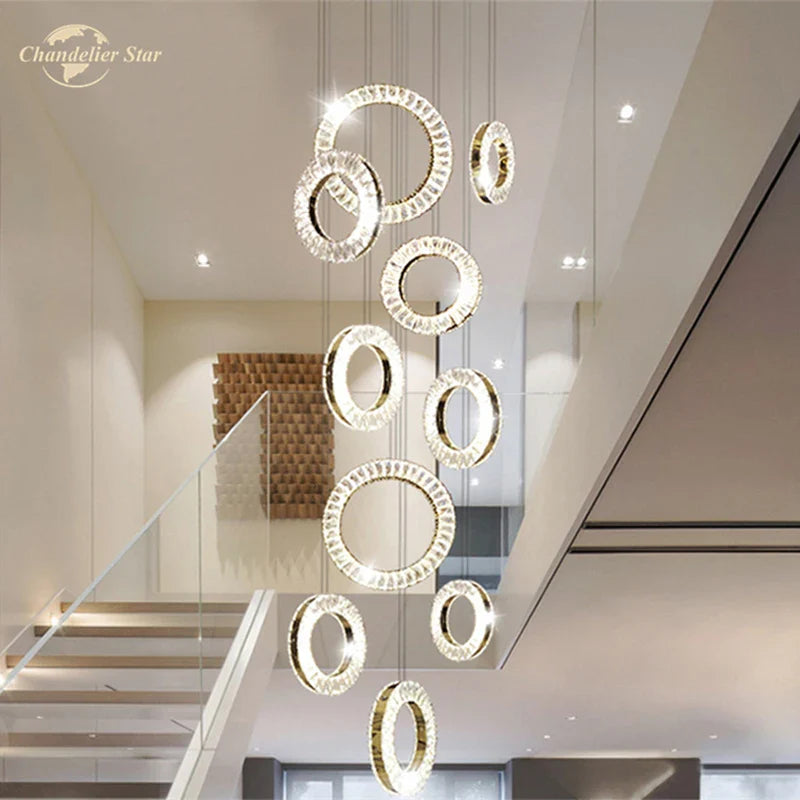 Afralia™ LED Crystal Chandelier Stainless Steel Pendant Light for Living Room
