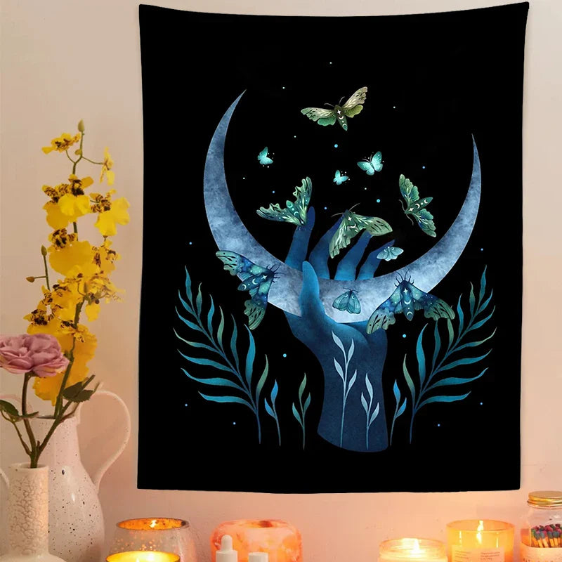 Starry Moon & Flower Botanical Tapestry by Afralia™ for Home Wall Decor