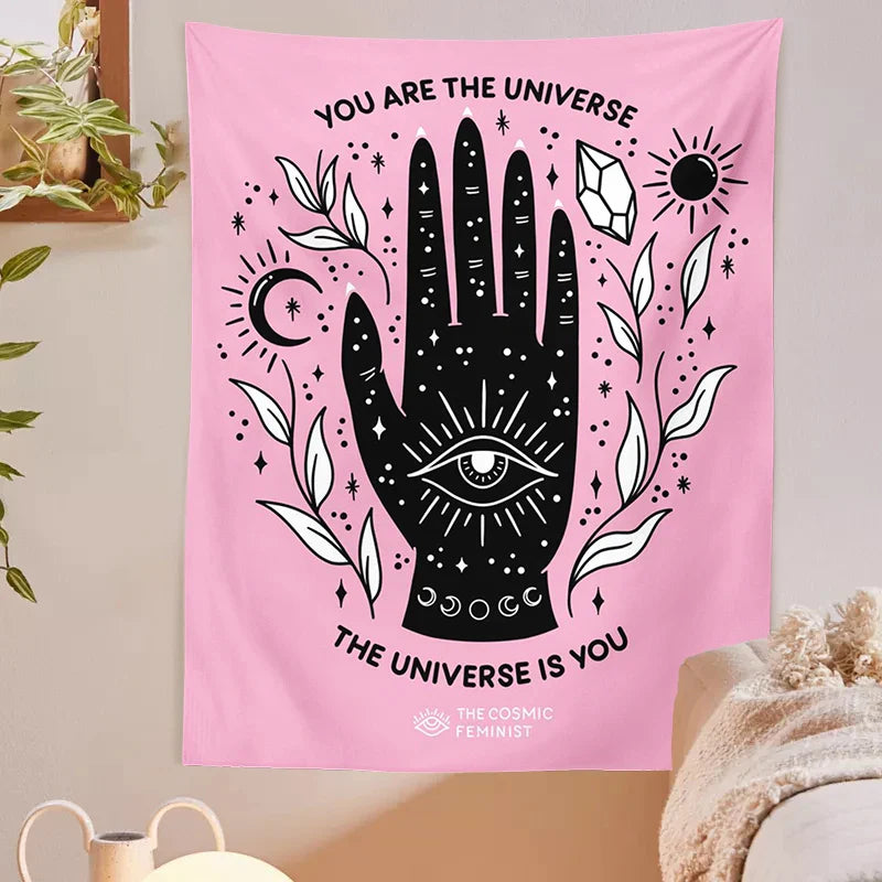 Pink Sun Moon Tapestry Magic Wall Hanging Tarot Bohemian Decor for Girls Dorm Room - Afralia™