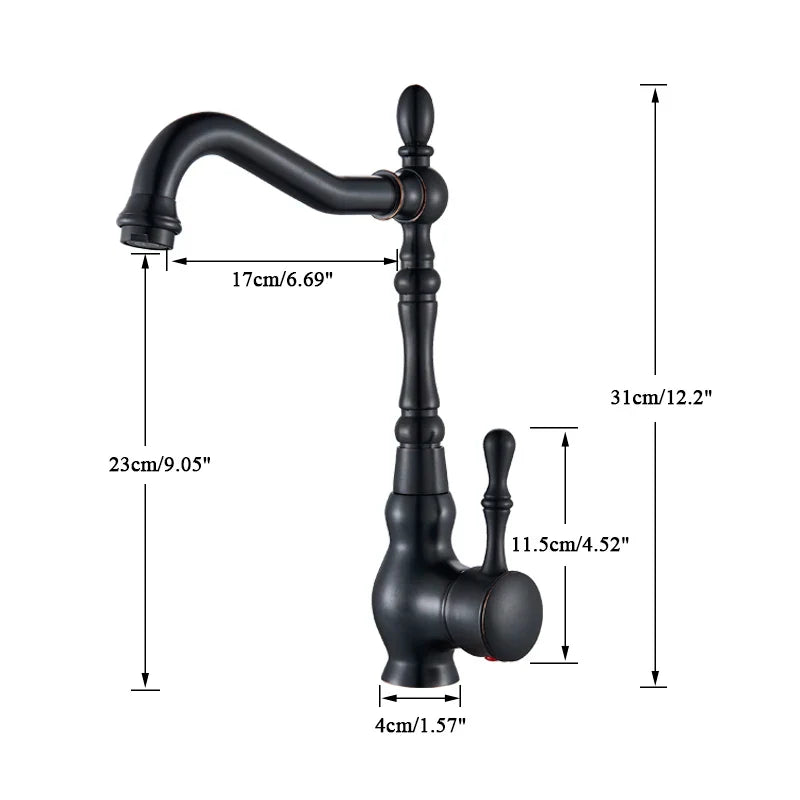 Afralia™ Retro Brass Single Handle Kitchen Faucet, Black Bronze Deck Mounted Mixer Tap