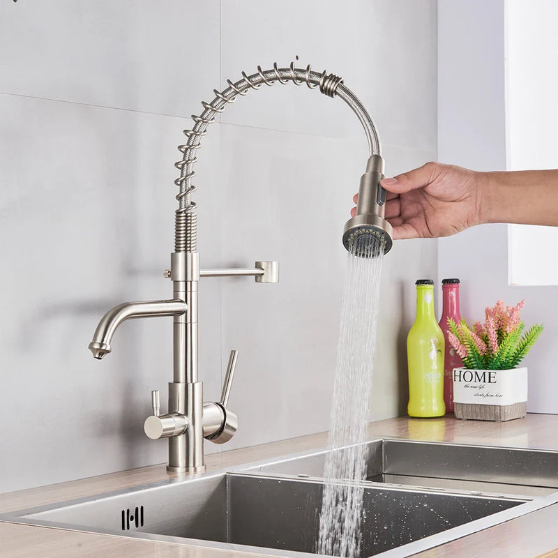 Afralia™ Brushed Nickel Kitchen Faucet Swivel Spout Filtered Water Tap