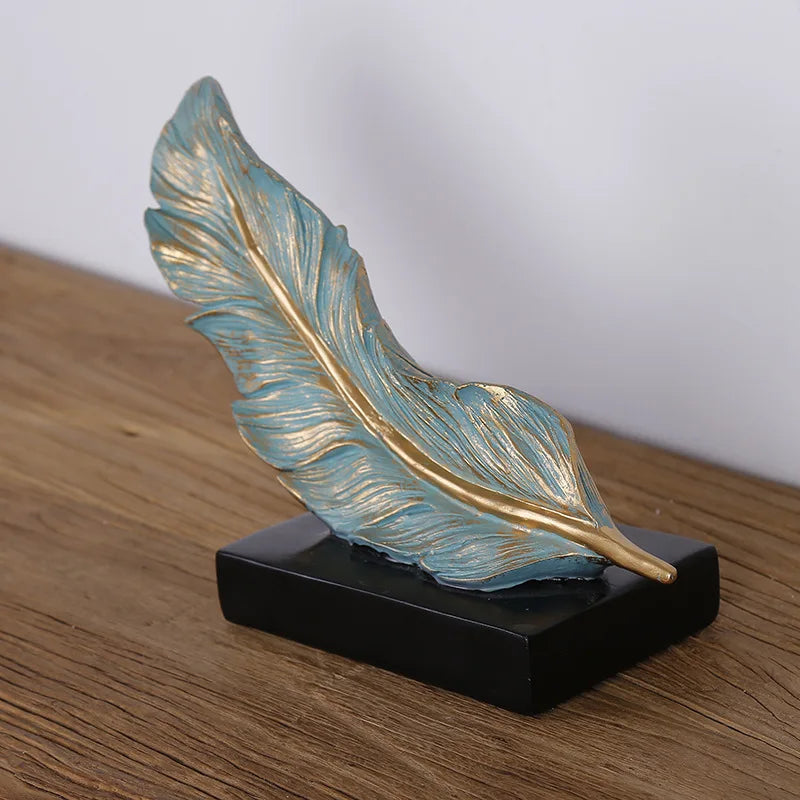 Afralia™ Feather Sculpture Resin Decor Creative Crafts for Living Room Office TV Cabinet
