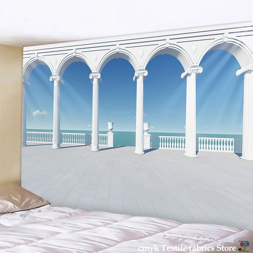 Afralia™ Ancient Architecture Tapestry Wall Hanging Home Decor Cloth