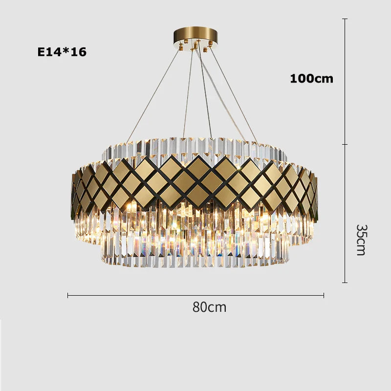 Afralia™ Gold LED Crystal Clear Art Deco Chandelier for Foyer