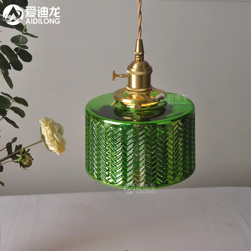 Afralia™ Nordic Green Glass LED Pendant Lights for Modern Home Decor