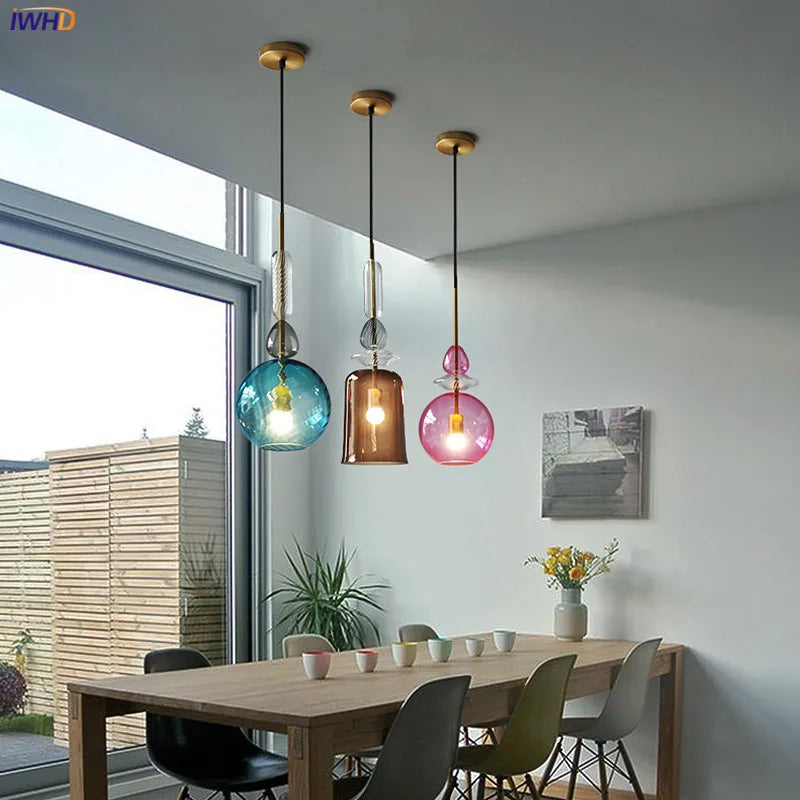 Afralia™ Nordic Glass LED Pendant Lights Modern Colorful Luminaria for Bedroom Living Room