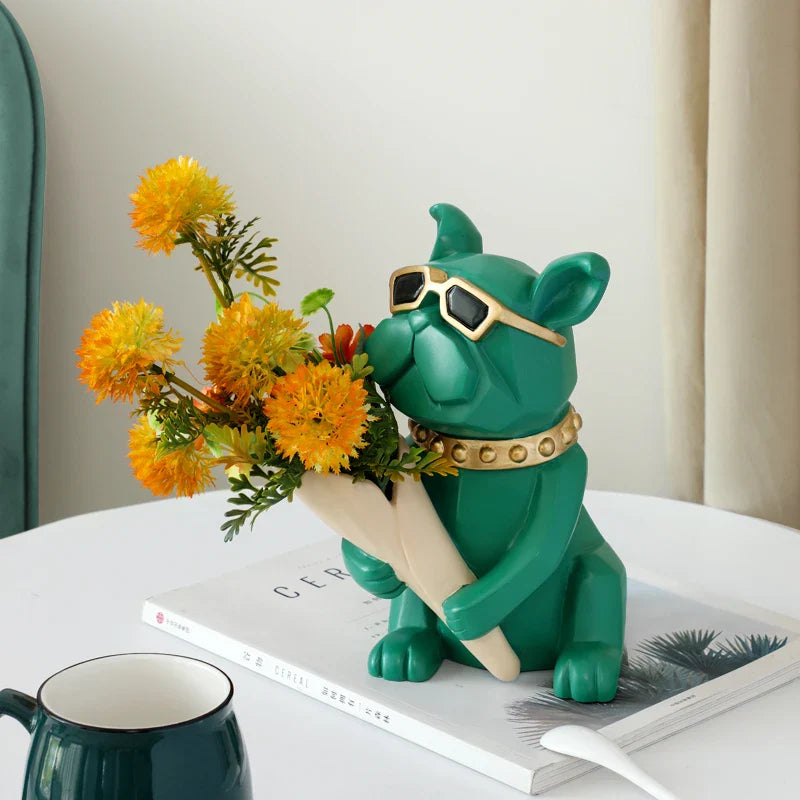 French Bulldog Sculpture Vase, Unique Home Decor Accent by Afralia™