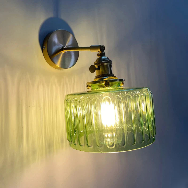 Nordic Glass Wall Lamp Rotatable Brass Bedside Sconce Light Fixture by Afralia™