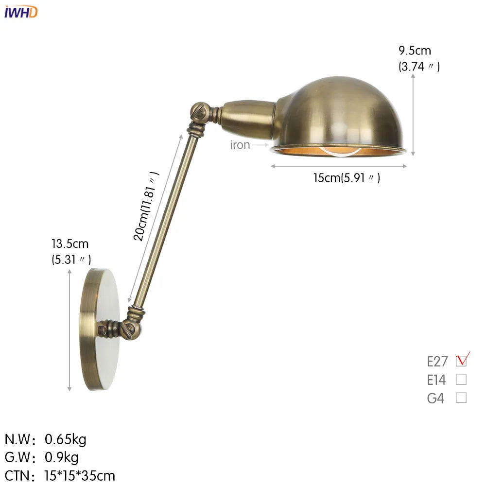 Afralia™ Vintage Industrial Wall Light Swing Arm LED Bedroom Cafe Stair Black