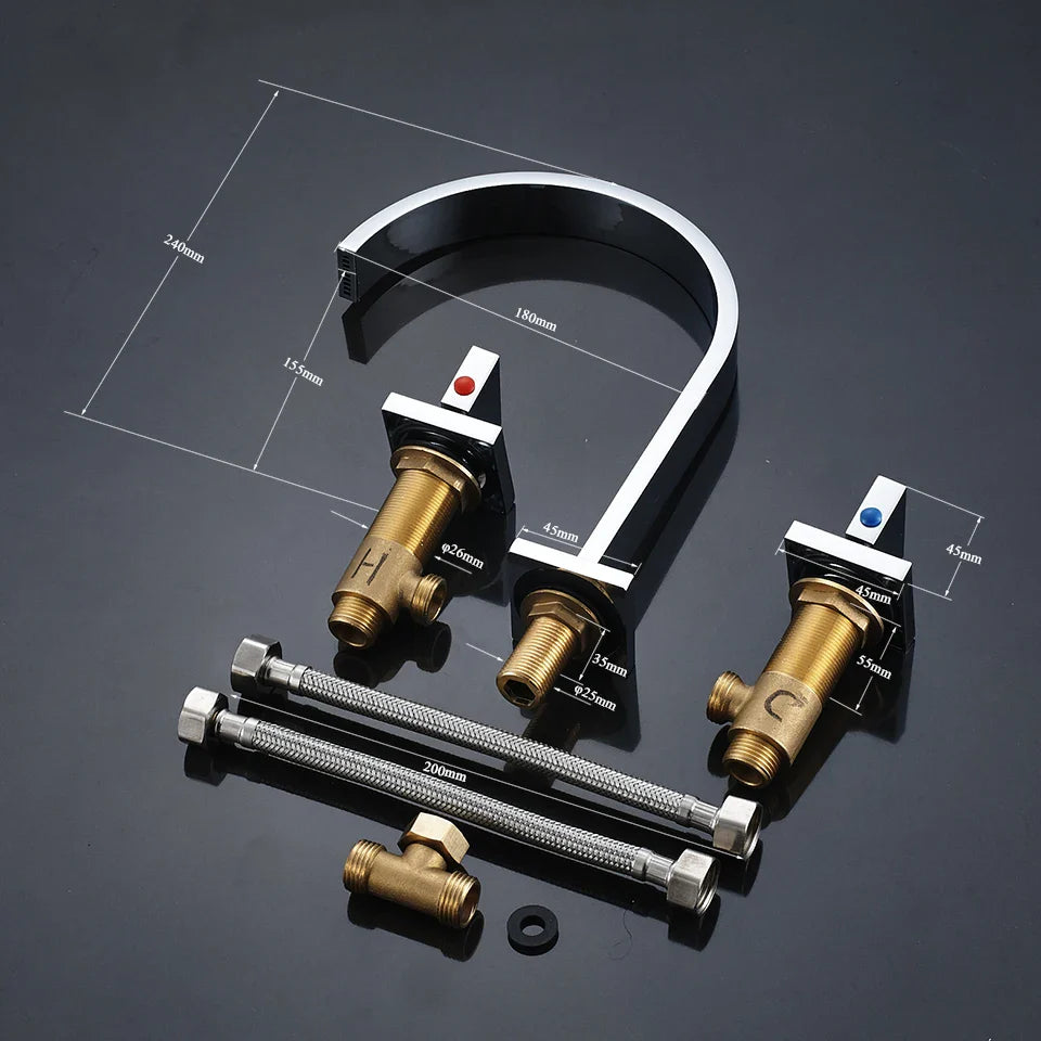 Afralia™ Dual Handle Basin Faucet: Deck Mounted Hot Cold Water Mixer Taps for Bathroom