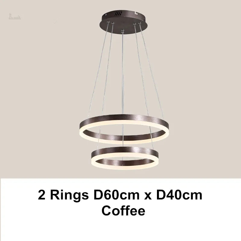 Afralia™ LED Chandelier Rings Pendant Light - Coffee Gold Dimmable Ceiling Lamp