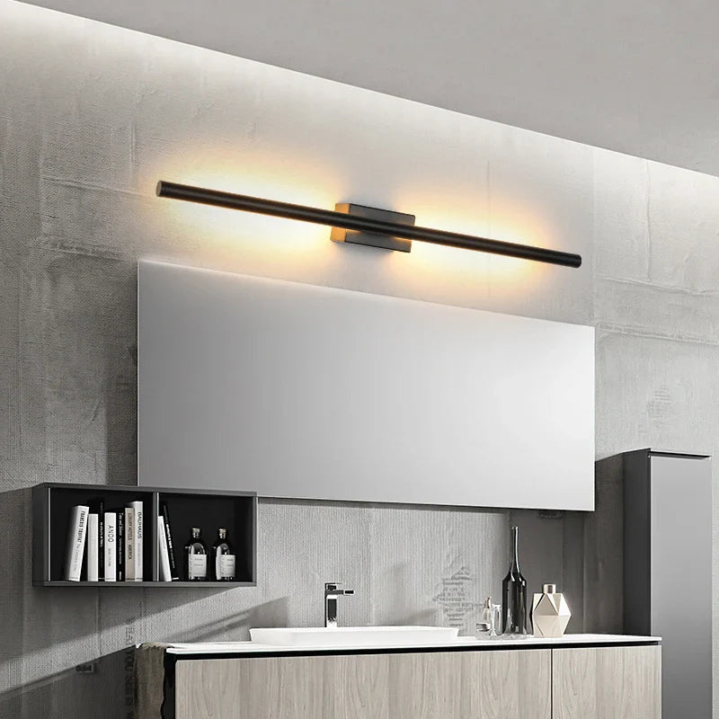 Afralia™ LED Metal Tube Wall Lamp Modern Black Gold Decor Sconce for Bedroom Foyer Bathroom