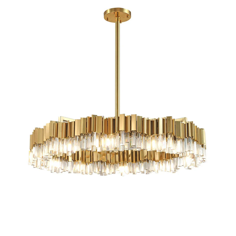 Afralia™ Golden Stainless Steel Crystal Chandelier for Elegant Foyer Lighting