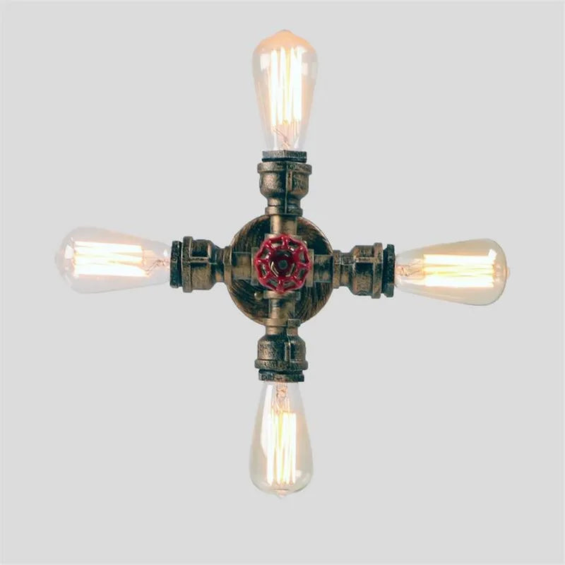 Afralia™ Metal Water Pipe Retro Ceiling Light Chandelier, 4 Lights Fixtures, Copper Finish