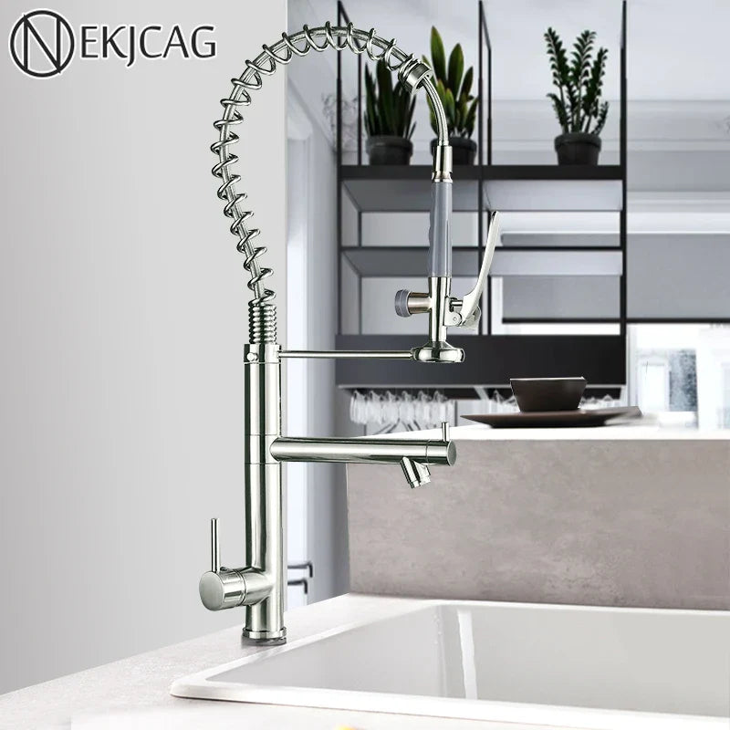 Afralia™ Brushed Nickel Spring Kitchen Faucet Single Handle 360 Rotation Mixer Tap