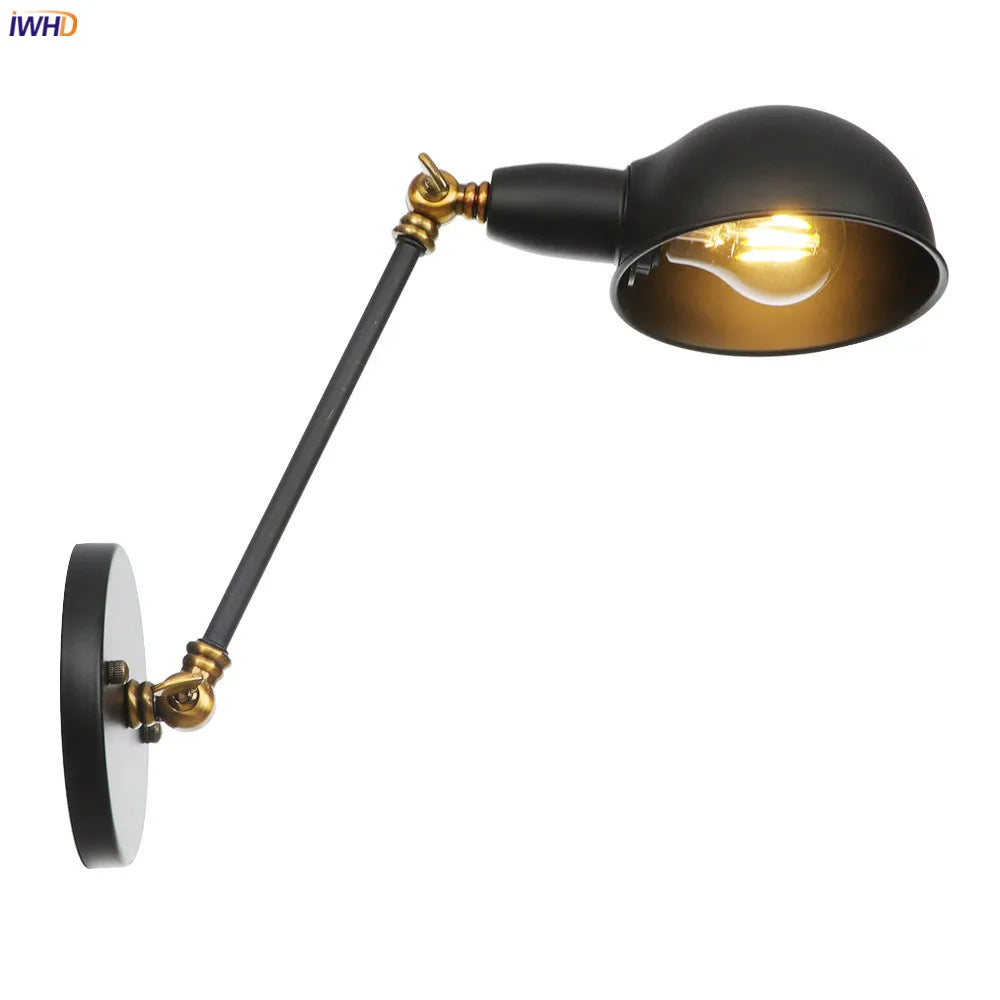 Afralia™ Vintage Industrial Wall Light Swing Arm LED Bedroom Cafe Stair Black