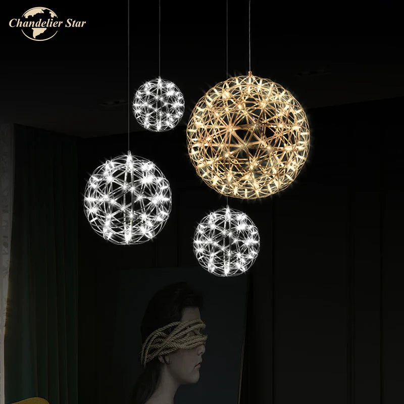 Afralia™ Dandelion Ball LED Chandelier for Staircase Restaurant - Nordic Firework Design