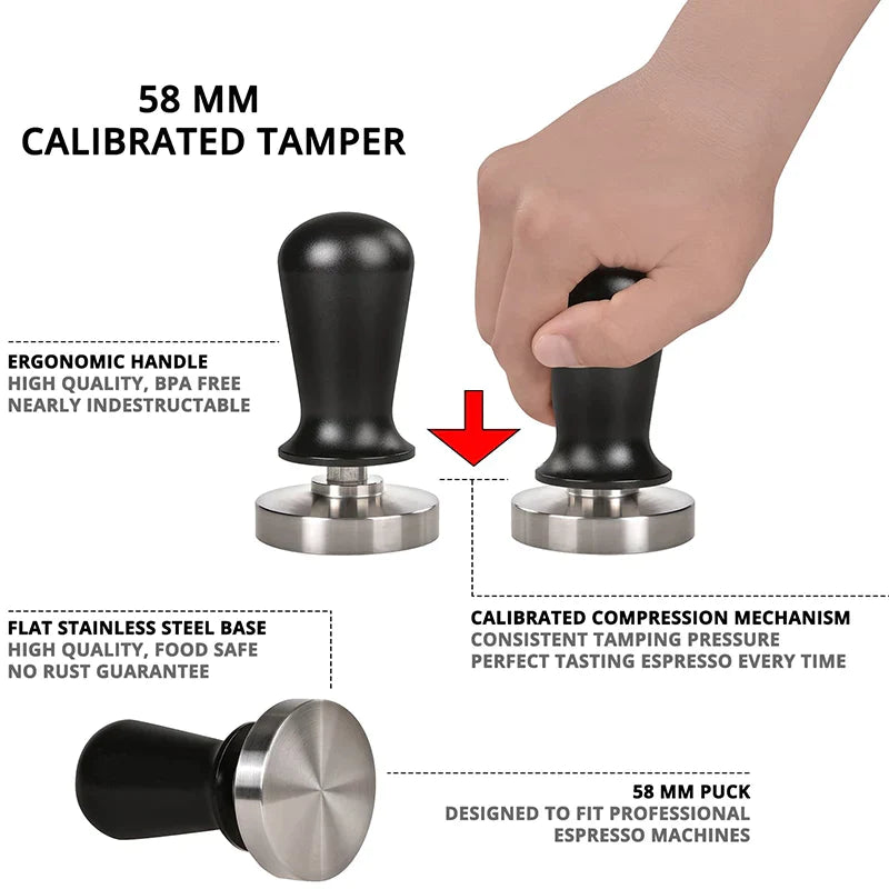 Afralia™ Stainless Steel Coffee Tamper 51/53/58mm Flat Base, Professional Barista Espresso Tool