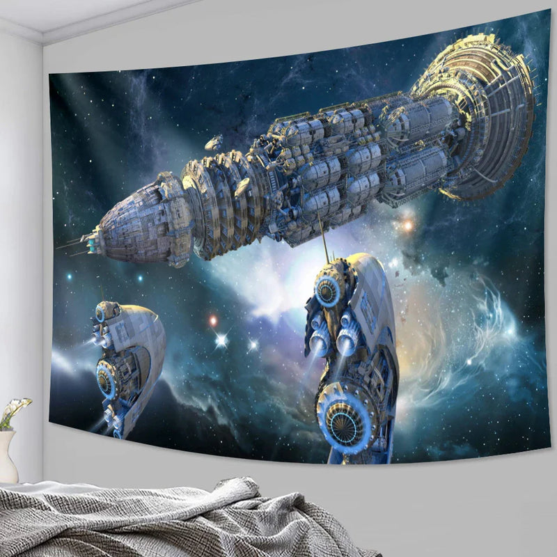 Afralia™ Warship Tapestry: Sci-Fi Decorative Bohemian Sofa Blanket & Yoga Mat