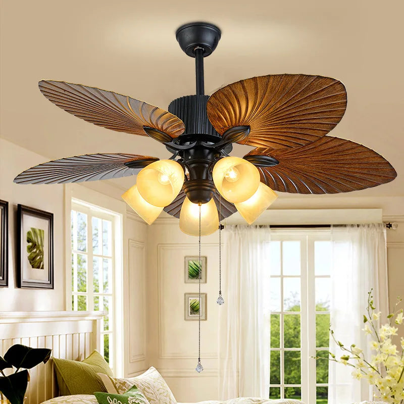 Afralia™ Solid Wood Chandelier Fan Light LED Ceiling Fan for Hotel Decor