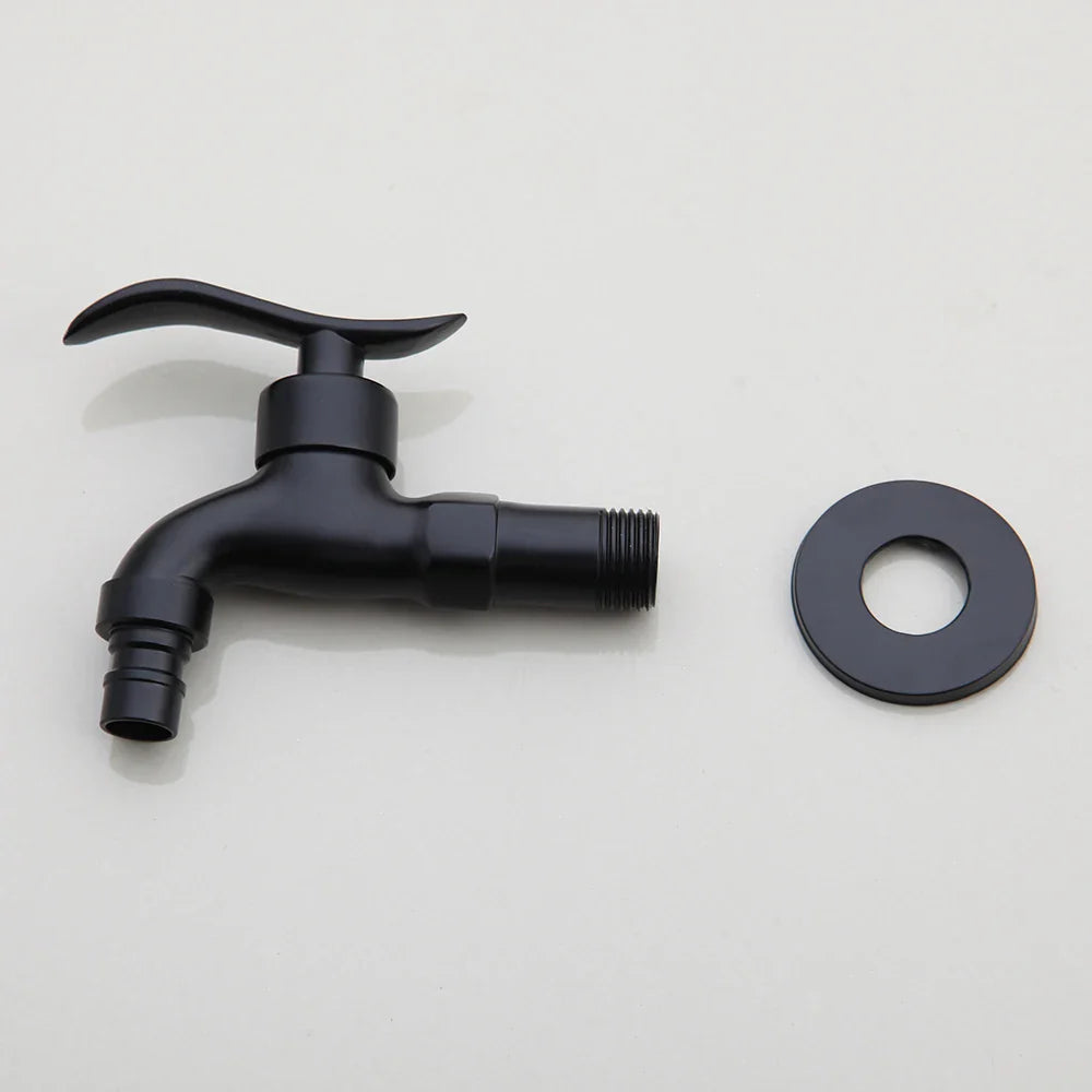 Afralia™ Matte Black Wall Mount Washing Machine Faucet - Black Basin Sink Tap