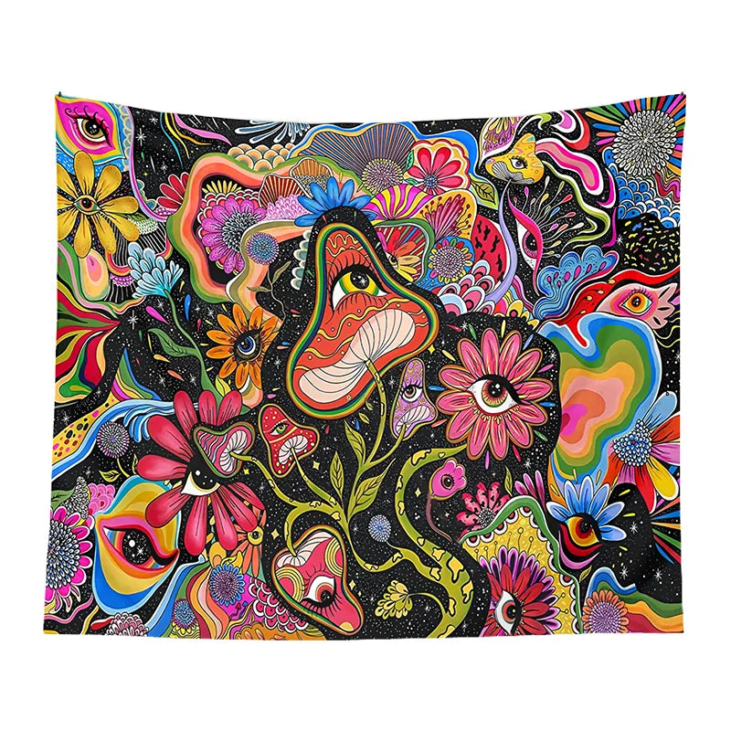 Psychedelic Mushroom Trippy Tapestry for Colorful Hippy Wall Art Decor by Afralia™