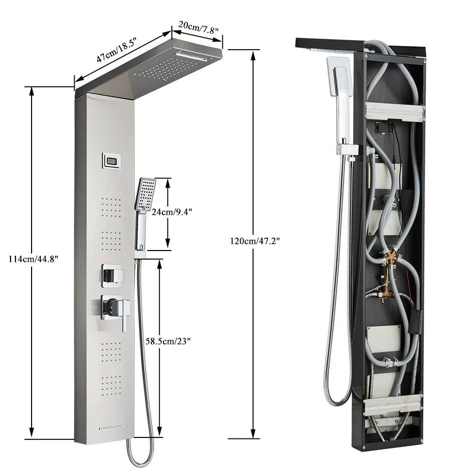 Afralia™ Black Rainfall Shower Panel Set with Massage System and Temperature Screen