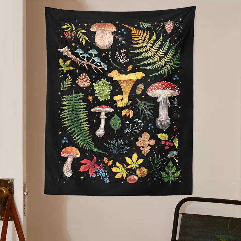 Afralia™ Mushroom Chart Botanical Wall Hanging for Bedroom & Living Room