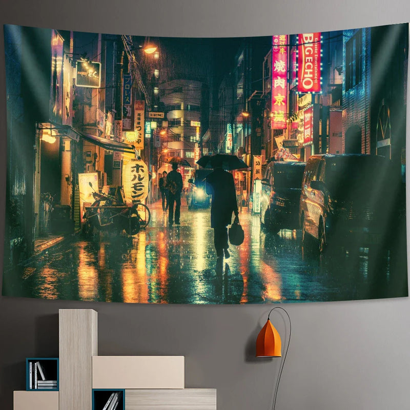 Afralia™ Osaka Nightlife Tapestry: Bohemian Decorative Wall Hanging for Bedroom