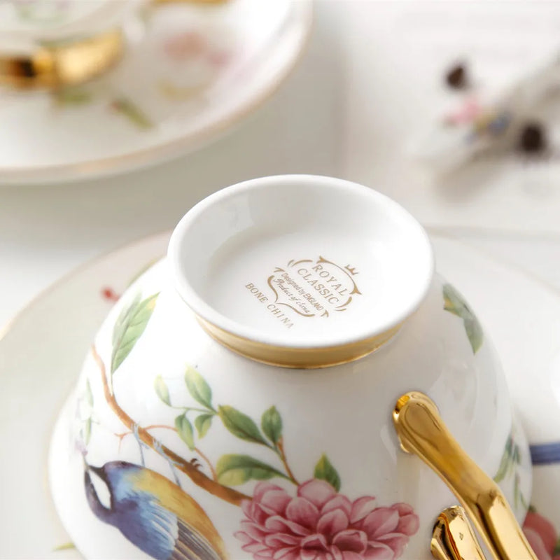 Afralia™ Pastoral Bird Bone China Tea Cup Set 200ml British Cafe Porcelain Coffee Cup