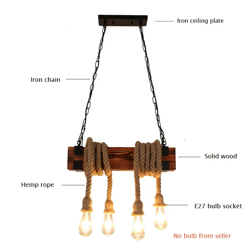 Afralia™ Retro Industrial Wood Chandelier E27 Pendant Lamp for Dining Room, Bar, Cafe