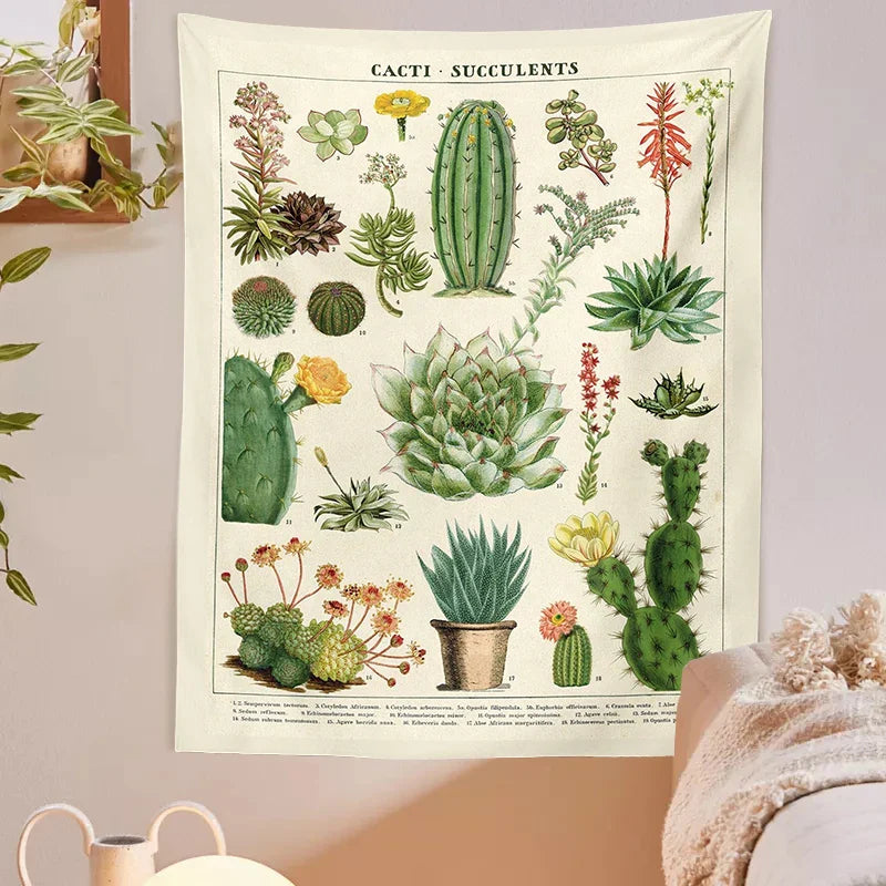 Afralia™ Cactus Tapestry Wall Hanging: Retro Succulents Mushroom Chart Hippie Boho Decor