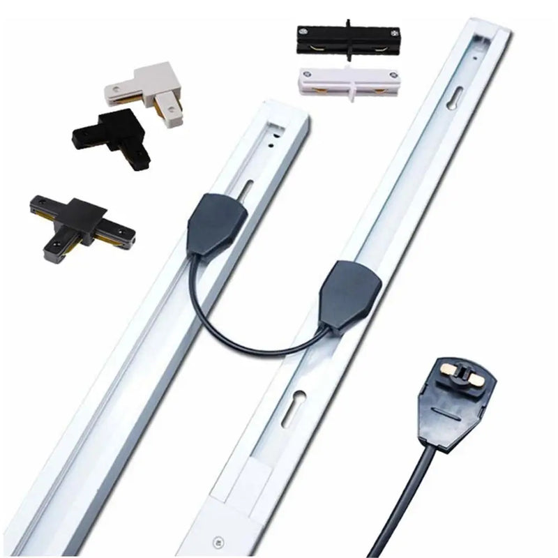 Afralia™ Track Lighting Kit: Power Cable, Line T Connector & Black/White Base