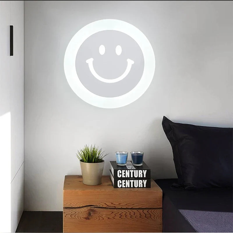 Afralia™ Smiley LED Wall Lamp for Bedroom Living Room Hotel Acrylic Sconces