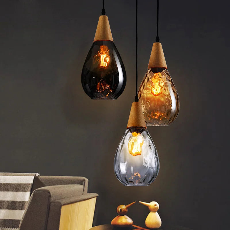 Afralia™ Glass Wooden Pendant Lamp: Modern Creative Hanging Lighting for Living Room, Restaurant, Bar.